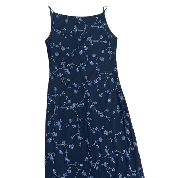 90s City Triangles Sparkle Blue Floral Sheer Maxi Dress - Picture 3 of 7